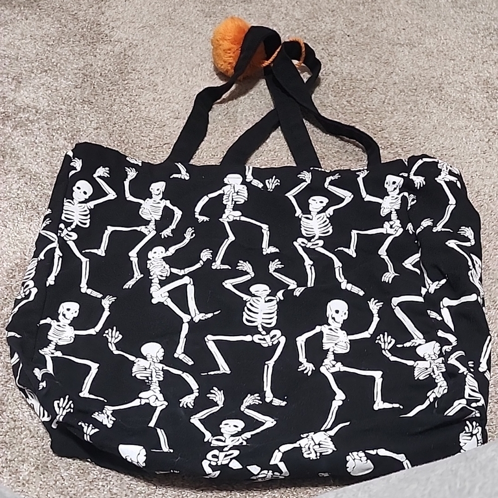 Black Skeleton Print Tote Bag